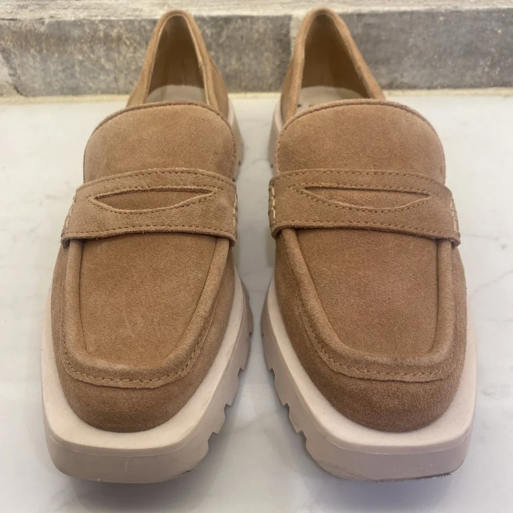 Dolce Vita Elias Chunky Platform Lug Loafer Tan Suede Women's Size 8.5 - Picture 2 of 6